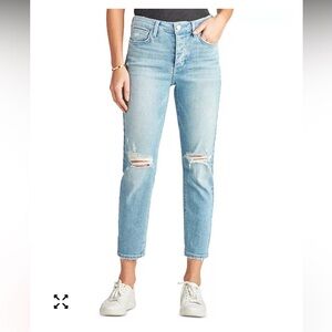 Sam Edelman Mid Rise Relax Straight Boyfriend Light Blue Distressed Ankle Jeans
